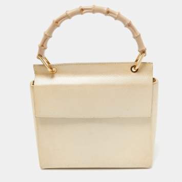 Pre Owned Gucci Beige Leather Bamboo Tap Handle Bag