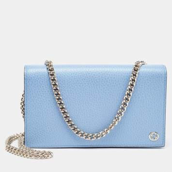 Pre Owned Gucci Light Blue Leather Betty Wallet on Chain