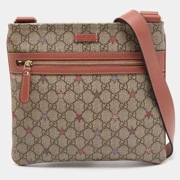 Pre Owned Gucci Beige/Brown GG Supreme Canvas and Leather Messenger Bag