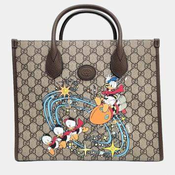 Pre Owned Gucci Beige GG Supreme Canvas Donald Duck Tote Bag