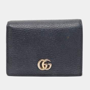 Pre Owned Gucci Black Leather GG Marmont Flap Card Case