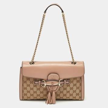 Pre Owned Gucci Beige/Pink GG Canvas and Leather Medium Emily Chain Shoulder Bag