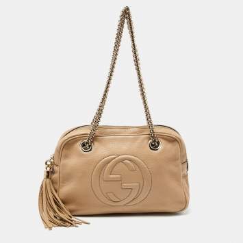 Pre Owned Gucci Beige Leather Medium Soho Chain Shoulder Bag
