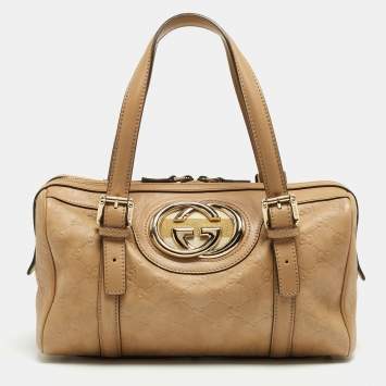 Pre Owned Gucci Beige Guccissima Leather Web Britt Boston Bag