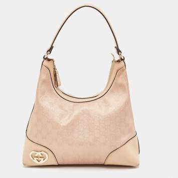 Pre Owned Gucci Beige/Metallic Pink GG Canvas and Leather Medium Lovely Hobo