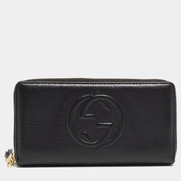Pre Owned Gucci Black Leather Soho Zip Around Wallet