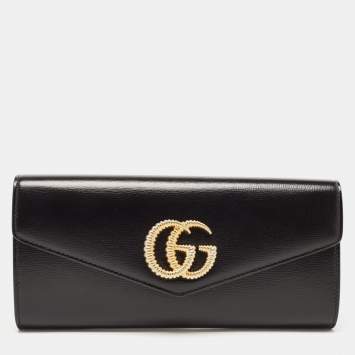 Pre Owned Gucci Black Leather Torchon Double G Broadway Clutch