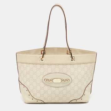 Pre Owned Gucci Light Beige Guccissima Leather Medium Punch Tote