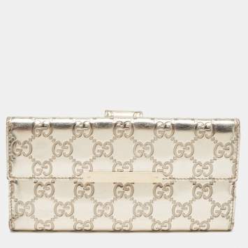Pre Owned Gucci Metallic Gold Guccissima Leather Flap Continental Wallet