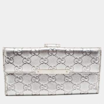 Pre Owned Gucci Silver Guccissima Leather Flap Continental Wallet