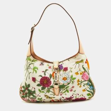 Pre Owned Gucci Multicolor Botanical Floral Canvas and Leather Jackie O Bouvier Hobo