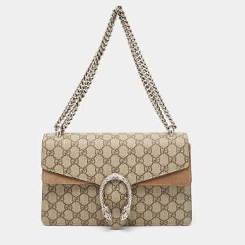Pre Owned Gucci Beige GG Supreme Canvas and Suede Small Dionysus Shoulder Bag