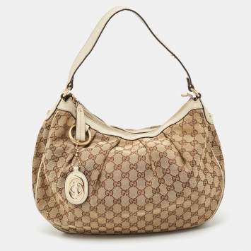 Pre Owned Gucci Beige GG Canvas Medium Sukey Hobo 