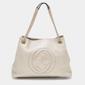 Pre Owned Gucci Pale Gold Leather Medium Soho Chain Tote