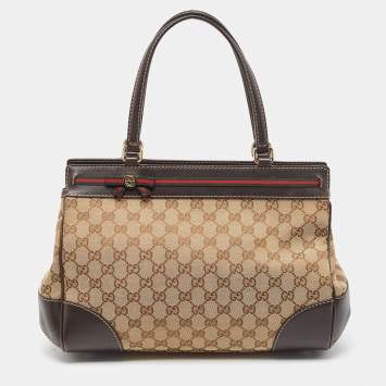 Pre Owned Gucci Brown/Beige GG Canvas and Leather Medium Mayfair Web Tote