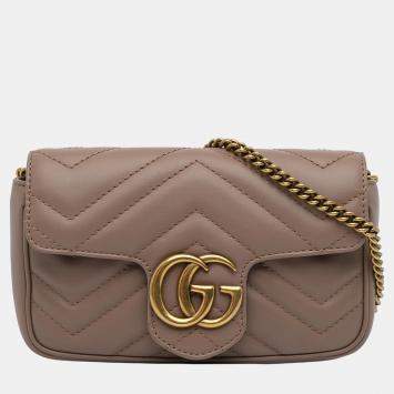 Pre Owned Gucci Brown Super Mini GG Marmont Matelasse Crossbody bag
