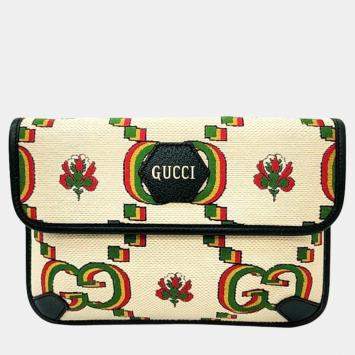 Pre Owned Gucci Beige Jacquard 100 belt bag (493930)