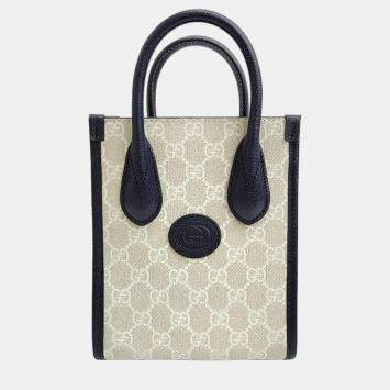 Pre Owned Gucci White/Beige GG Ophidia mini tote bag