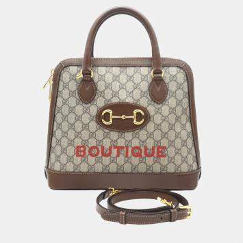 Pre Owned Gucci Brown GG Canvas 1955 Horsebit Medium Top Handle Bag 