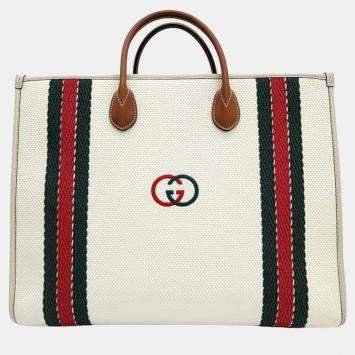 Pre Owned Gucci White Leather GG Shoulder Bag 