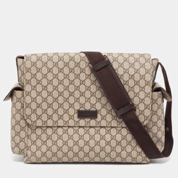 Pre Owned Gucci Beige/Black GG Supreme Canvas and Leather Diaper Messenger Bag