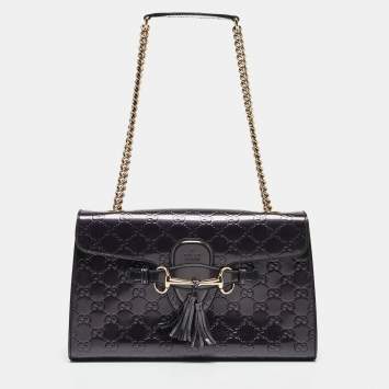 Pre Owned Gucci Purple Guccissima Patent Leather Medium Emily Chain Shoulder Bag