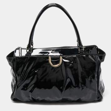 Pre Owned Gucci Black Patent Leather D Ring Tote