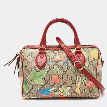 Pre Owned Gucci Multicolor GG Supreme Canvas and Leather Small Tian Boston Bag