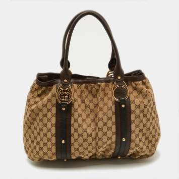 مملوكة مسبقًا Gucci Beige/Ebony GG Canvas and Leather Interlocking G Large Tote