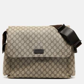 Pre Owned Gucci Beige/Brown GG Supreme Canvas Messenger Diaper Bag 