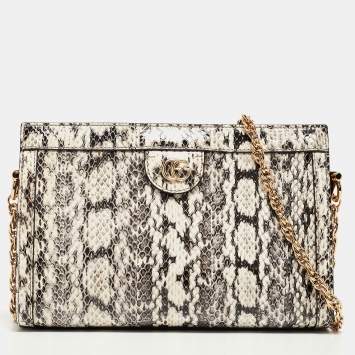 Pre Owned Gucci Black/White Watersnake Leather Small GG Ophidia Shoulder Bag