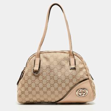 Pre Owned Gucci Beige GG Canvas and Leather New Britt Satchel