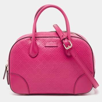 Pre Owned Gucci Fuchsia Diamante Leather Dome Satchel