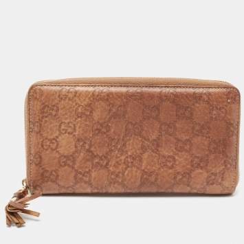 Pre Owned Gucci Brown Guccissima Bamboo Tassel Zip Around Organizer Wallet