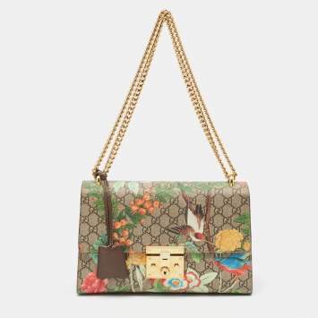 Pre Owned Gucci Multicolor Tian Print GG Supreme Canvas Medium Padlock Shoulder Bag