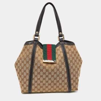 مملوكة مسبقًا Gucci Beige/Black GG Canvas and Leather Medium New Ladies Web Tote  