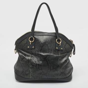 Pre Owned Gucci Green/Black Python and Leather Interlocking G Charm Bag