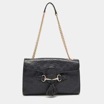 Pre Owned Gucci Black Guccisima Leather Medium Emily Shoulder Bag