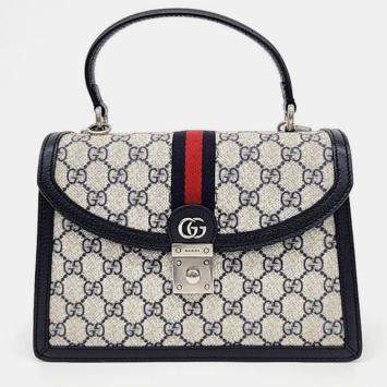Pre Owned Gucci Ophidia PVC Navy Blue Top Handle Bag