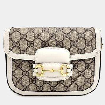 Pre Owned Gucci Beige/Ivory GG Canvas and Leather Horsebit 1955 Mini Bag