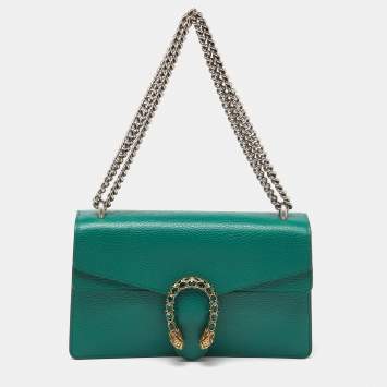 Pre Owned Gucci Green Leather Small Dionysus Crystals Shoulder Bag