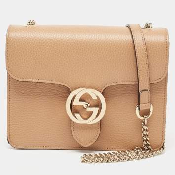 Pre Owned Gucci Beige Leather Small Dollar Interlocking G Crossbody Bag
