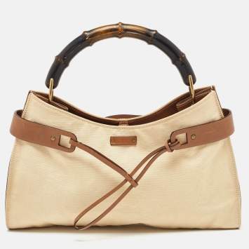 Pre Owned Gucci Beige/Brown Canvas and Leather Vintage Bamboo Hobo