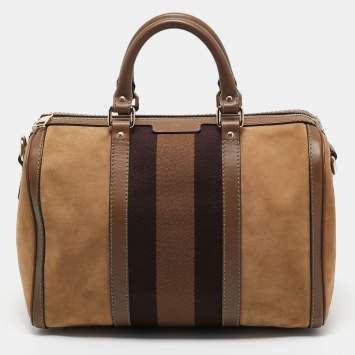 Pre Owned Gucci Brown Nubuck and Leather Medium Vintage Web Boston Bag