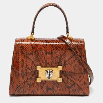 Pre Owned Gucci Brown Watersnake Leather Osiride Top Handle Bag