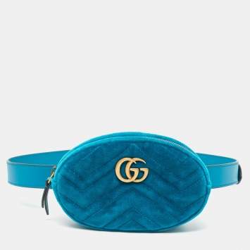 مملوكة مسبقًا Gucci Teal Green Matelassé Velvet GG Marmont Belt Bag
