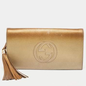 Pre Owned Gucci Gold Ombre Leather Soho Tassel Clutch