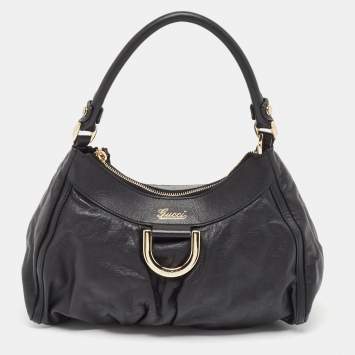Pre Owned Gucci Black Leather Abbey D-Ring Shoulder Bag