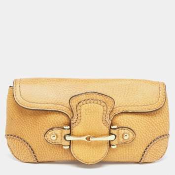 Pre Owned Gucci Mustard Leather Horsebit Clutch