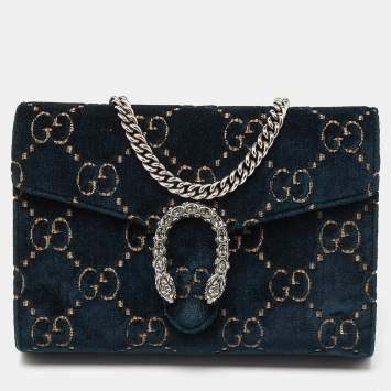 مملوكة مسبقًا Gucci Teal GG Velvet and Leather Dionysus Wallet On Chain